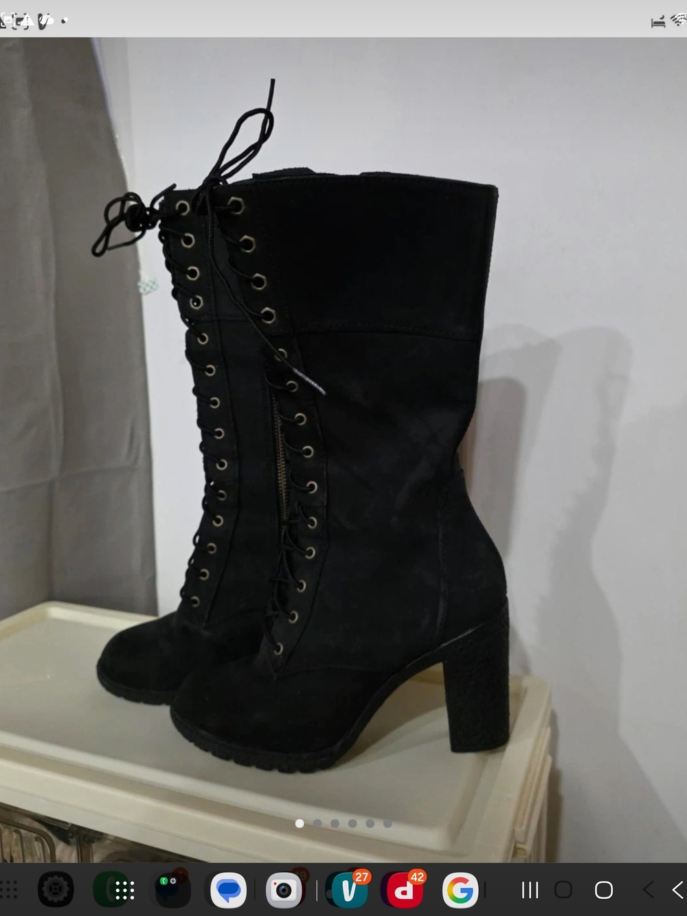 Timberland Black Lace-Up Chunky Heel Mid-Calf Boots - Picture 7 of 7